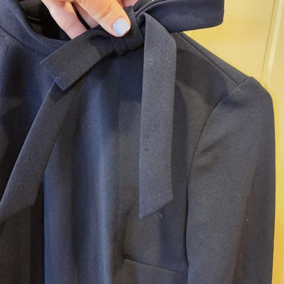 ‼️3/$30‼️Calvin Klein Tie-Neck Scuba Crepe Dress Womens 2 Navy High Neck Zip - Picture 7 of 16